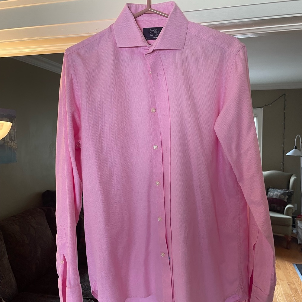 Pink Long Sleeve Slim Fit Button Down Dress Shirt